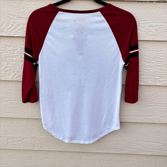 Disney Mickey Mouse Graphic Lace Up T-Shirt with Baseball Varsity Stripe Sz S - Picture 4 of 6